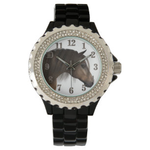 Pulsera Reloj negro diamante de imitación del esmalte de