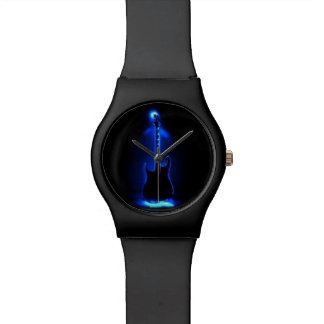Pulsera Reloj negro mate con la guitarra de niebla azul