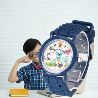 Pulsera Reloj para niños con correa de purpurina azul y no
