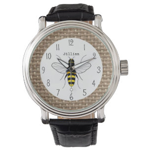 Pulsera Reloj personalizado abeja inspirado arpillera de