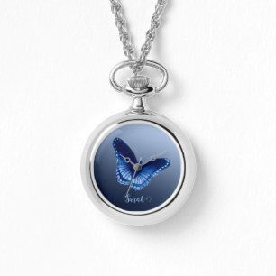 Pulsera Reloj personalizado de cuello de mariposa azul