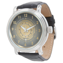 Pulsera Reloj personalizado de cuero oscuro elegante en or