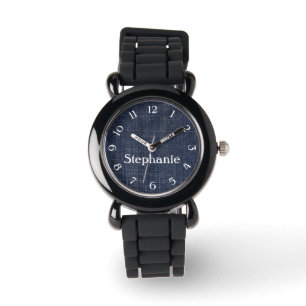 Pulsera Reloj personalizado de Denim y Silver
