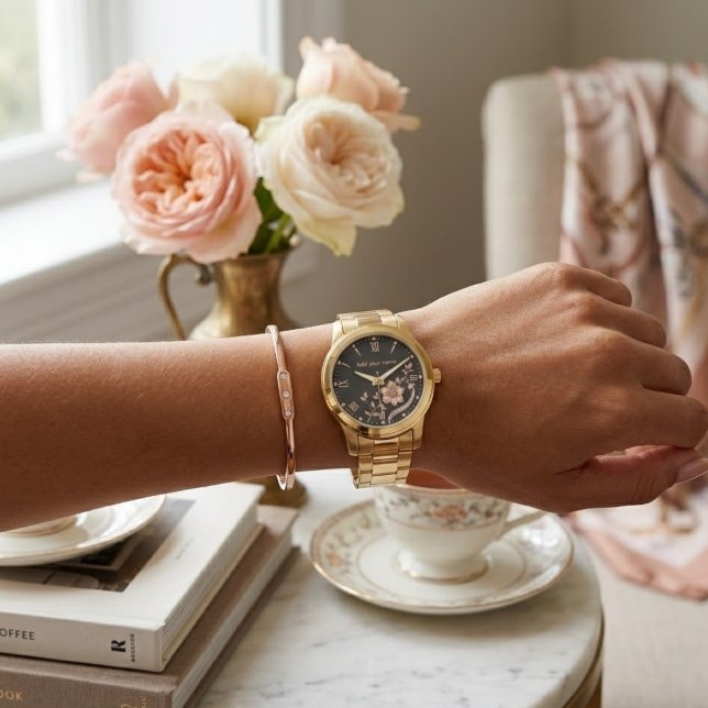 Pulsera Reloj personalizado de flores de oro (Subido por el creador)
