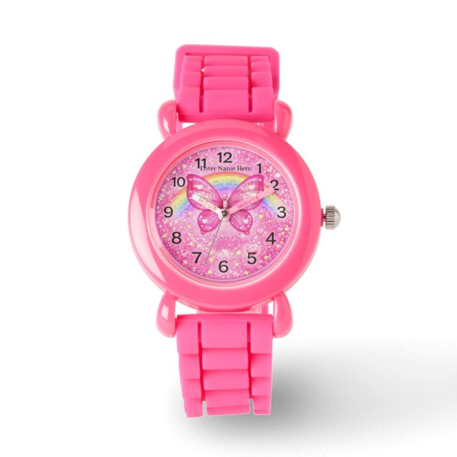 Pulsera Reloj personalizado de mariposa rosa para niñas co (Anverso)