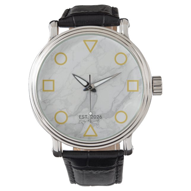 Pulsera Reloj Personalizado de Mármol Geométrico Moderno (Anverso)