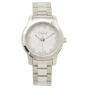 Pulsera Reloj personalizado de rosas blancas románticas