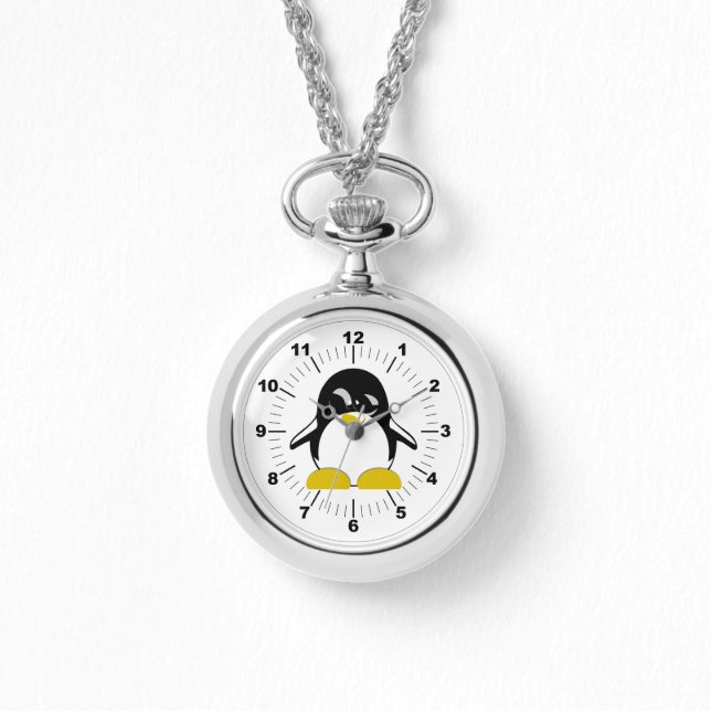 Pulsera Reloj plateado de parrilladas de pingüino femenino (Anverso)