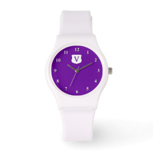 Pulsera Reloj púrpura del monograma con inicial de encarg