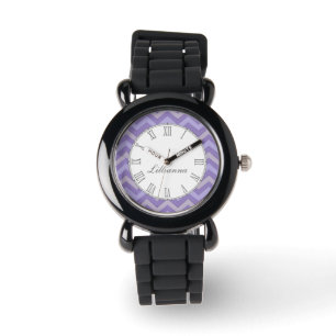 Pulsera Reloj púrpura y gris de Chevron de la impresión
