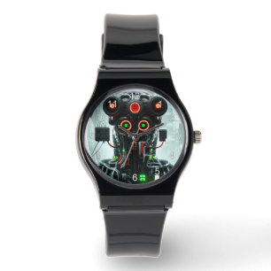 Pulsera Reloj Robot 5 con correa de silicona negra con núm