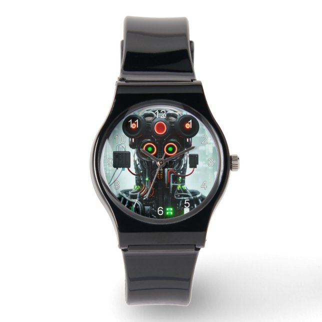 Pulsera Reloj Robot 5 con correa de silicona negra con núm (Anverso)
