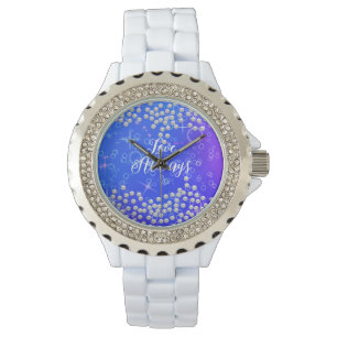 Pulsera Reloj romántico de perlas azul morado
