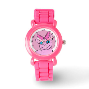 Pulsera Reloj rosa de cerdo Chica circular editable