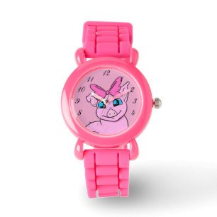 Pulsera Reloj rosa de cerdo Chica circular editable