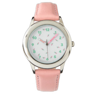 Pulsera Reloj rosa de flores para niños - Pastel