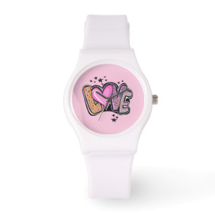Pulsera Reloj rosa romántico de amor