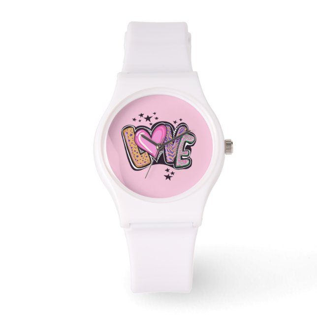 Pulsera Reloj rosa romántico de amor (Anverso)