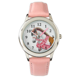 Pulsera Reloj rosado bonito de los niños del caballo del