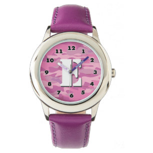 Pulsera Reloj rosado del camo de los chicas con el