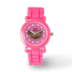 Pulsera Reloj rosado del purpurina de los chicas del mono