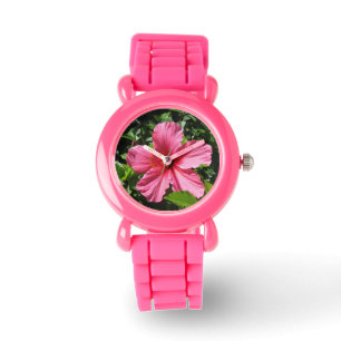 Pulsera Reloj rosado oscuro de los niños del hibisco