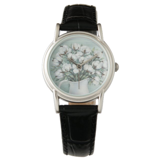 Pulsera Reloj rústico de granja de flores de algodón (Anverso)