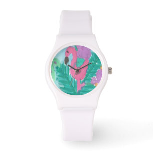 Pulsera Reloj tropical de la selva del flamenco