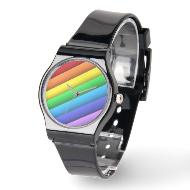 Pulsera reloj unisex de banda negra PRIDE O'Clock (Ángulo)