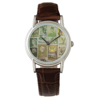 Pulsera Reloj verde marrón, arte del collarín de sellos de
