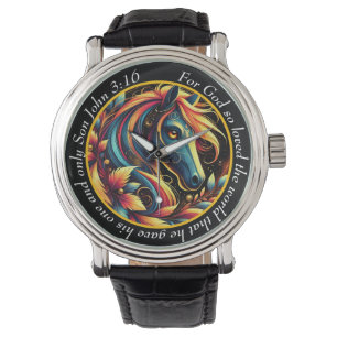 Pulsera Reloj vibrante de caballo Juan 3:16 Naturaleza Fe