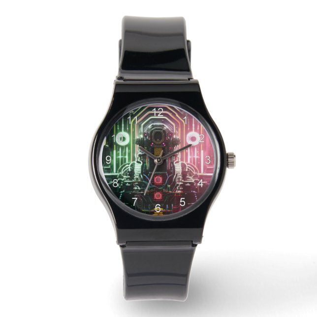 Pulsera Robot 1 reloj de correa de silicona negra con núme (Anverso)