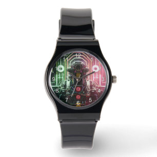 Pulsera Robot 1 reloj de correa de silicona negra con núme