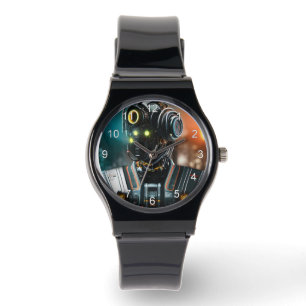 Pulsera Robot 3 reloj de correa de silicona negra con núme