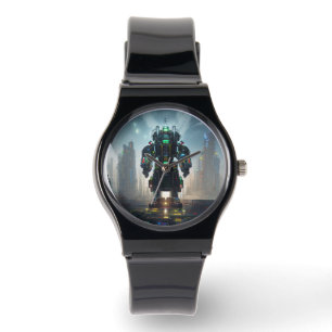 Pulsera Robot 4 reloj de correa de silicona negra