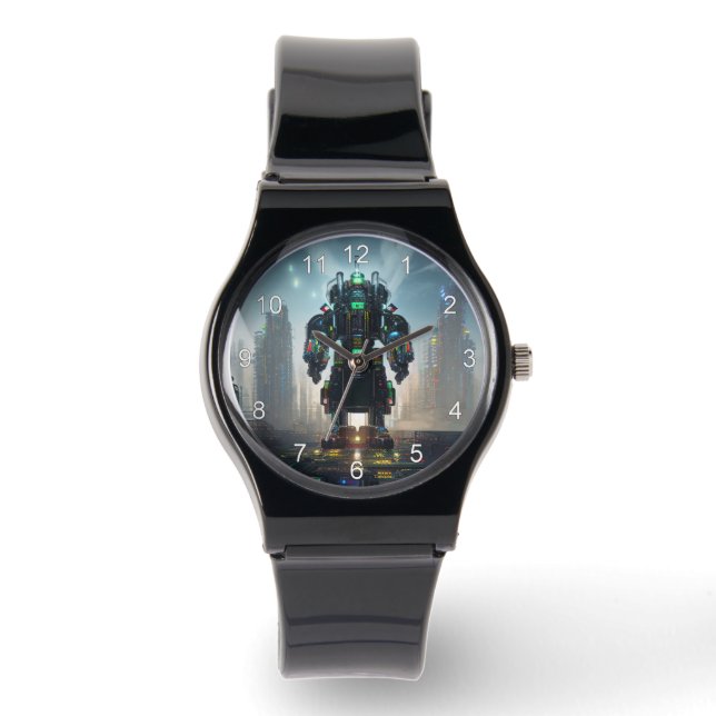 Pulsera Robot 4 reloj de correa de silicona negra con núme (Anverso)