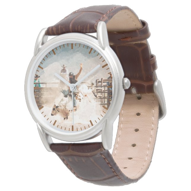 Pulsera Rodeo Bull Riding Rustic Occidental Reloj de Hombr (Angular)
