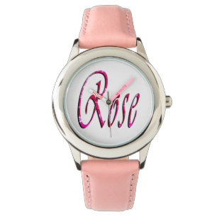 Pulsera Rosa, Nombre, Logotipo, Reloj de cuero rosa para C