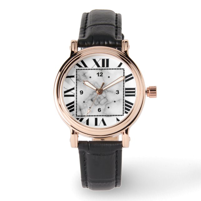 Pulsera rostro cuadrado de mármol reloj de cuero para muje (Anverso)