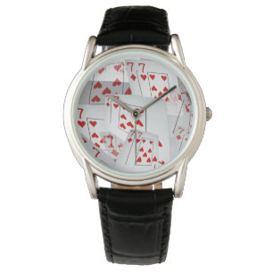 Pulsera Siete, tarjetas de póquer, reloj de cuero negro pa