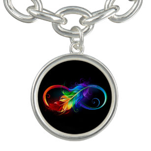 Pulsera Símbolo infinito con pluma arco iris