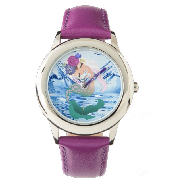 Pulsera Sirena - Reloj de correa de cuero de acero inoxida (Anverso)