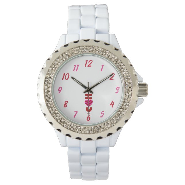 Pulsera Te amo el reloj de esmalte blanco Diamante de imit (Anverso)