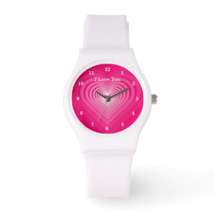 Pulsera Te amo regalo de reloj de texto con corazones rosa