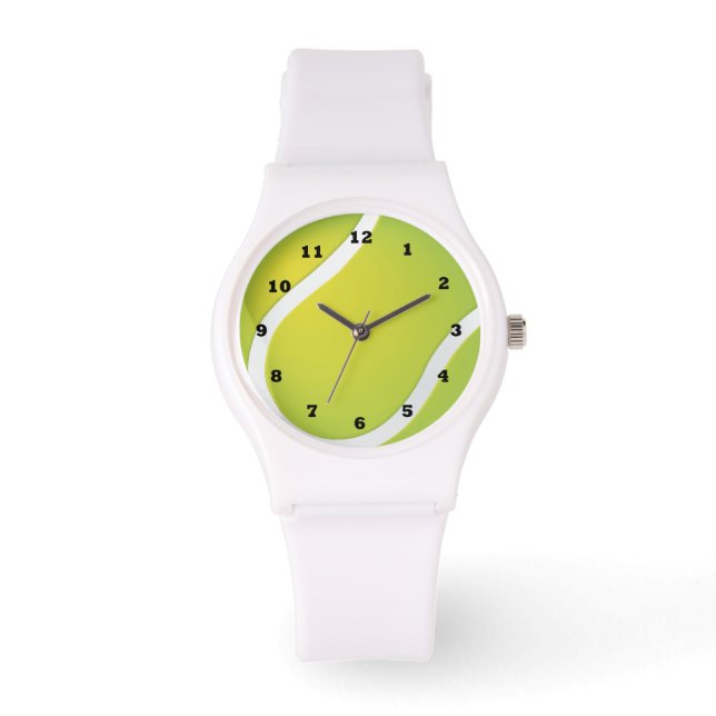 Pulsera Tennis Ball deportes reloj de silicona blanca (Anverso)