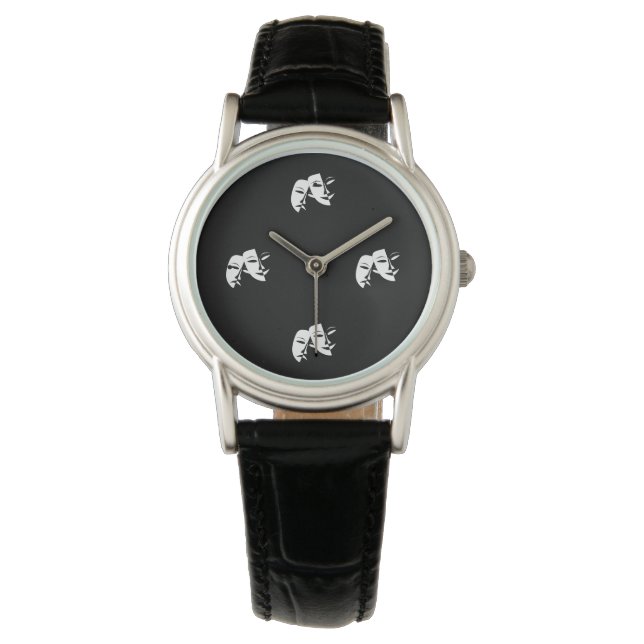 Pulsera Tragedia de teatro blanco y negro reloj de máscara (Anverso)