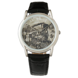 Pulsera Tren de vapor- reloj de cuero negro protector de l
