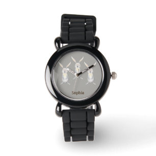 Pulsera Tres conejos lindos en reloj personalizado de plat
