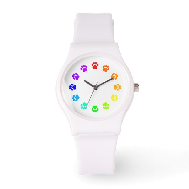 Pulsera Viñeta de arco iris reloj de mujeres blancas (Anverso)