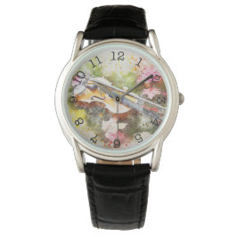 Pulsera Violin: reloj de cuero negro protector de la coron